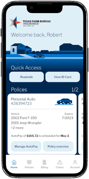 Walk through of Texas Farm Bureau Insurance dashboard in app