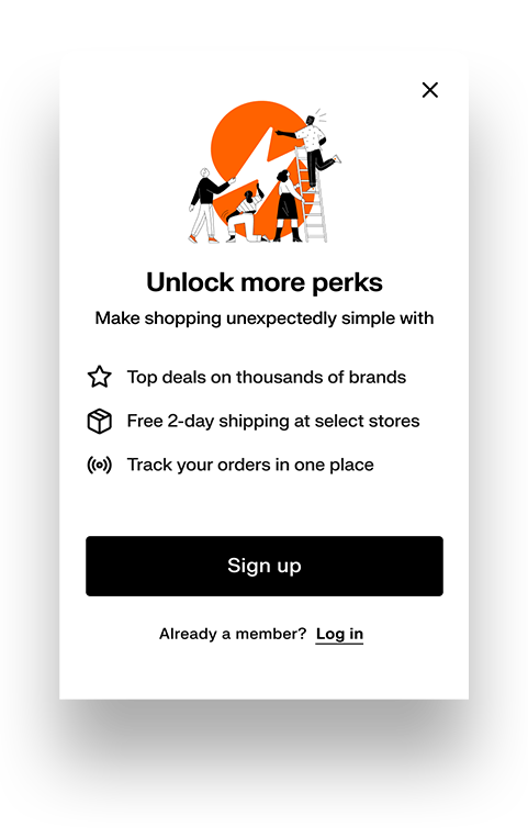 Shoprunner signup drawer to gain access to more perks.