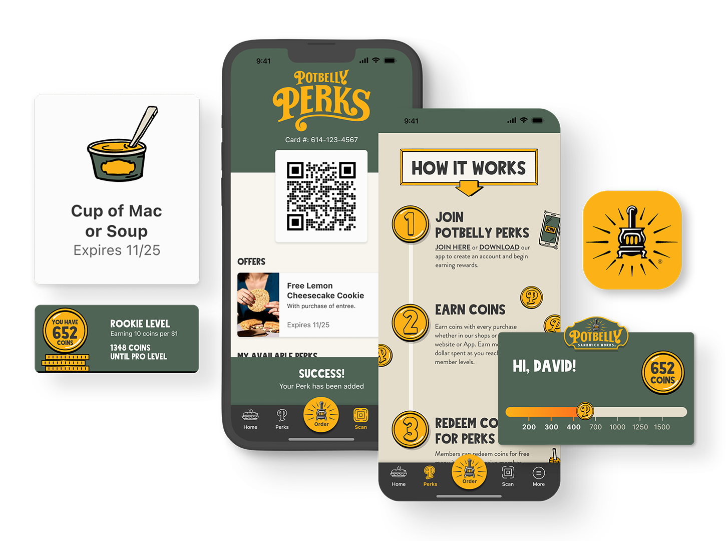 Potbelly Perks features on their mobile app